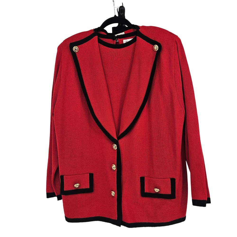 Vintage Danielle by Laura Knit Cardigan Sweater‎ Set 3X Red Black Trim Gold